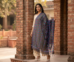 The Amritsar Store Phulkari Dupatta – Hand Embroidered Traditional Design in Navy Blue Color