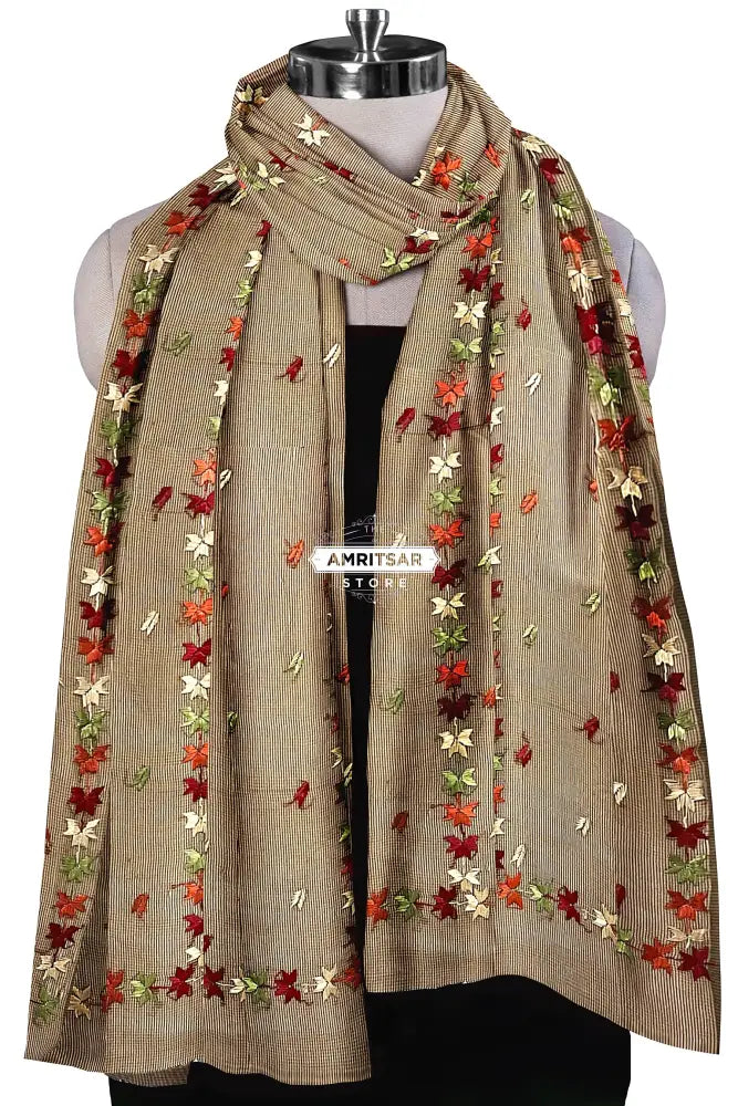Phulkari Hand Embroidered Dupatta With Multricolor on Brown Phulkari