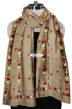 Phulkari Hand Embroidered Dupatta With Multricolor on Brown Phulkari