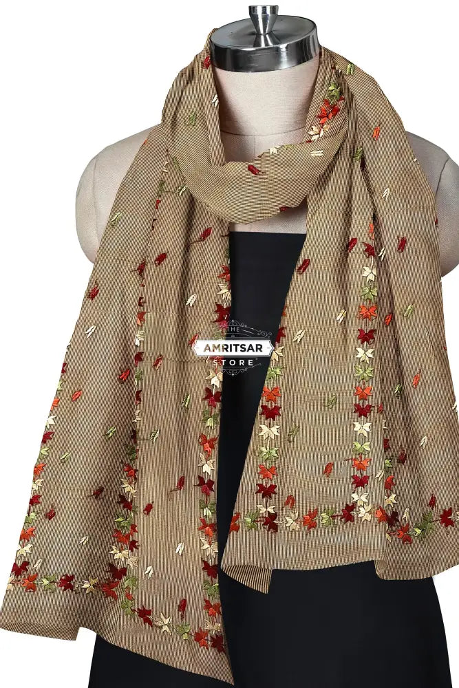 Phulkari Hand Embroidered Dupatta With Multricolor on Brown Phulkari