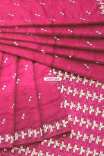Phulkari Hand Embroidery Saree with Heritage Charm in Magenta color Phulkari
