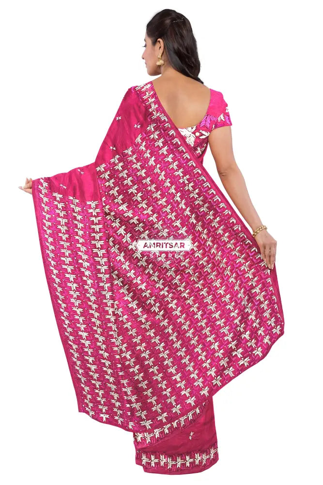 Phulkari Hand Embroidery Saree with Heritage Charm in Magenta color Phulkari