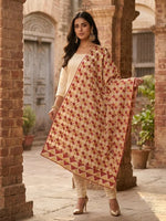 Phulkari Dupatta - Off-White with Maroon & Mustard Embroidery | The Amritsar Store - The Amritsar Store