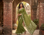 The Amritsar Store Phulkari Saree – Hand Embroidered Traditional Design in Olive Green Colo