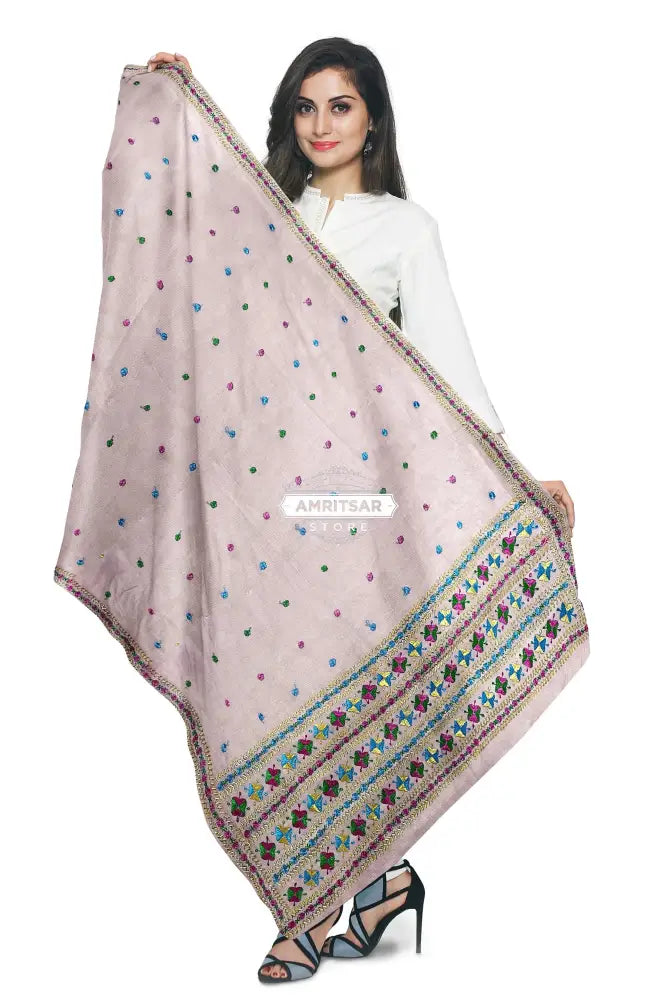 Pink Hand Embroidered Phulkari Dupatta – Traditional Punjabi Elegance Phulkari