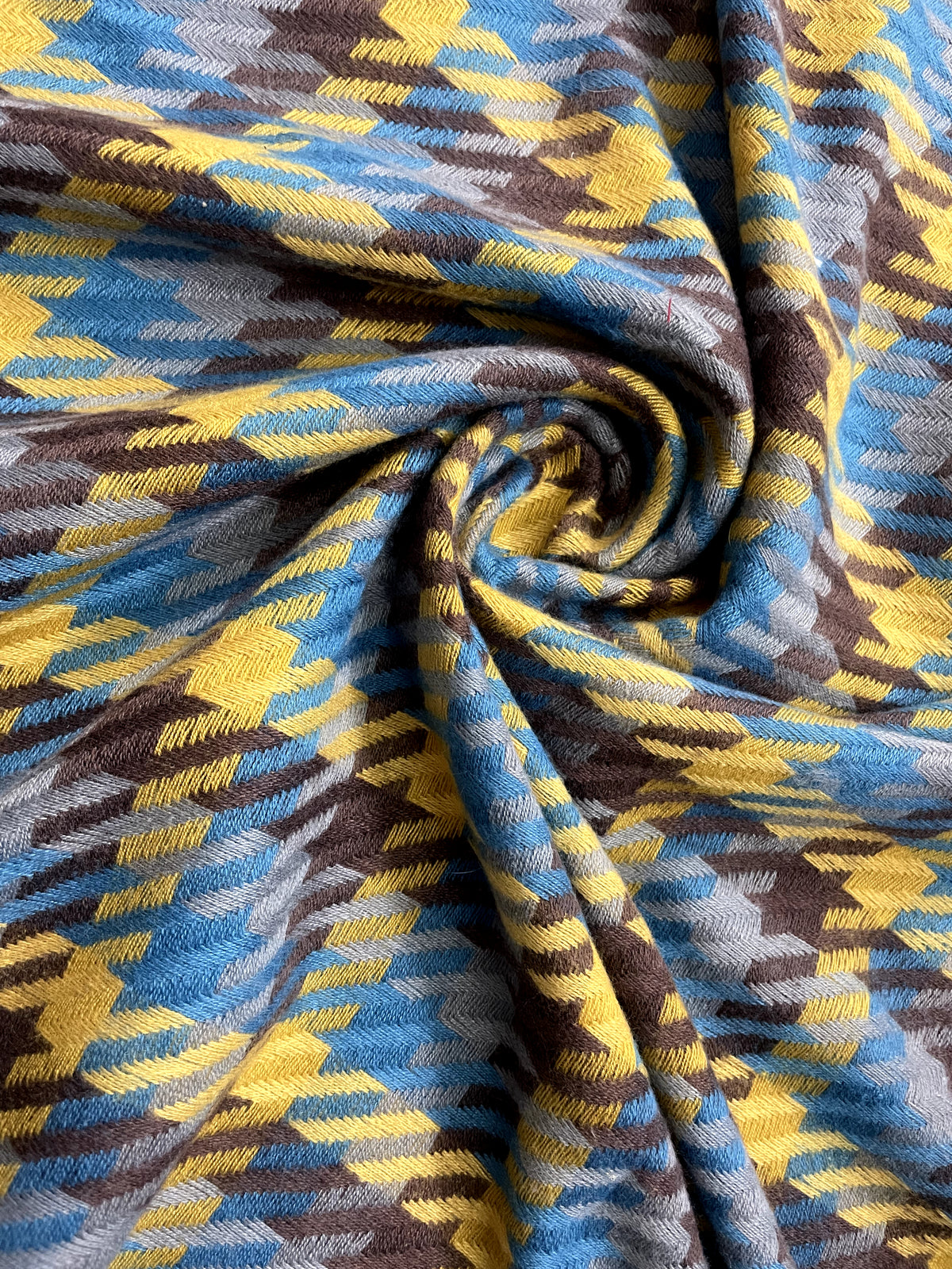 “The Amritsar Store blue and mustard checked wool scarf for women – soft winter wear”