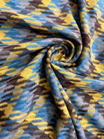 “The Amritsar Store blue and mustard checked wool scarf for women – soft winter wear”