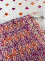 Orange and pink hand embroidered Phulkari dupatta for women with traditional Punjabi floral embroidery, lightweight ethnic festive wear by