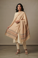 Women's elegant reversible taupe stripe shawl with a soft woven finish, designed for versatile everyday wear by The Amritsar Store.