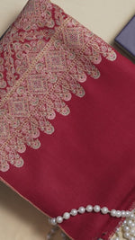 The Amritsar Store Women's Shawl Full Heavy Embroidery Jaal-Red Color