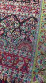 Majestic Peacock Garden Jaal shawl with intricate multicolor woven peacock and floral motifs, Kashmiri-inspired design