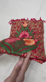 The Amritsar Store Red Kashmiri Stole with Multicolor Aari Embroidered Floral Jaal
