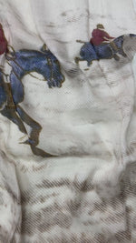 The Amritsar Store Vintage Horse Polo Print Scarf in soft beige and blue wool blend wrap with classic equestrian design, lightweight and warm for winter wear.