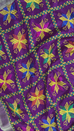 The Amritsar Store embellished dupatta in deep purple base with colorful floral design and intricate detailing, elegant ethnic wear accessory for festive and wedding occasions
