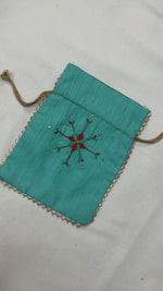 Phulkari Potli-Embroidered PotliBag with Golden Lace | The Amritsar Store