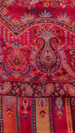Heritage red Kashmiri jaal weave stole with intricate paisley motifs and multitone decorative borders by The Amritsar Store