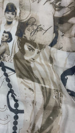 Vintage Hollywood print scarf in beige and sepia tones featuring classic cinema-inspired artwork by The Amritsar Store