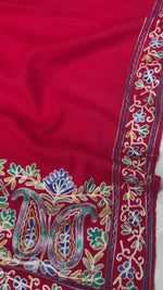 The Amritsar Store Red Four Side Border Kashmiri Embroidery Pure Wool Handcrafted Stole