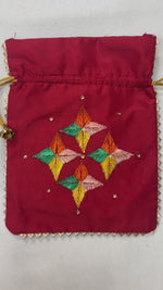 Phulkari Potli -Hand Embroidered Red Potli Bag| The Amritsar Store