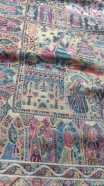 Royal Heritage stole by The Amritsar Store featuring intricate Mughal Darbar scenes with detailed floral jaal weave in rich traditional tones