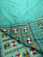 Hand embroidered Phulkari Dupatta for women in traditional Punjabi ethnic style by