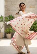 Off White Kota Doria Phulkari Dupatta for Women with Hand Embroidered Traditional Punjabi Floral Design