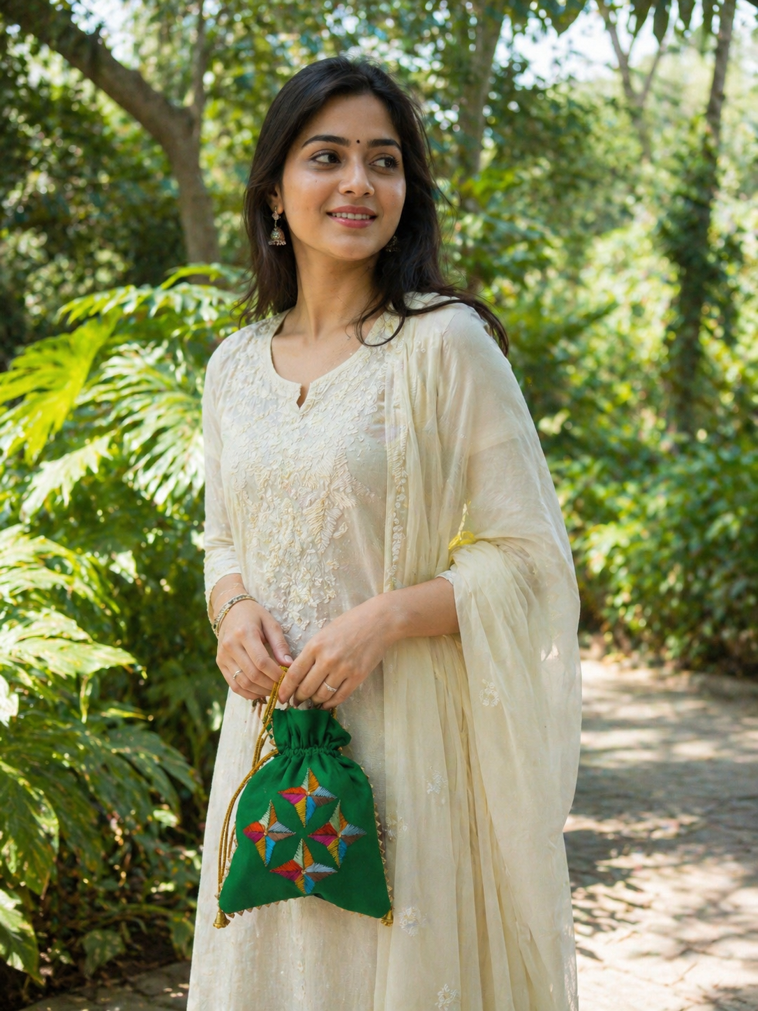 The Amritsar Store Phulkari Embroidered Potli Bag for Women