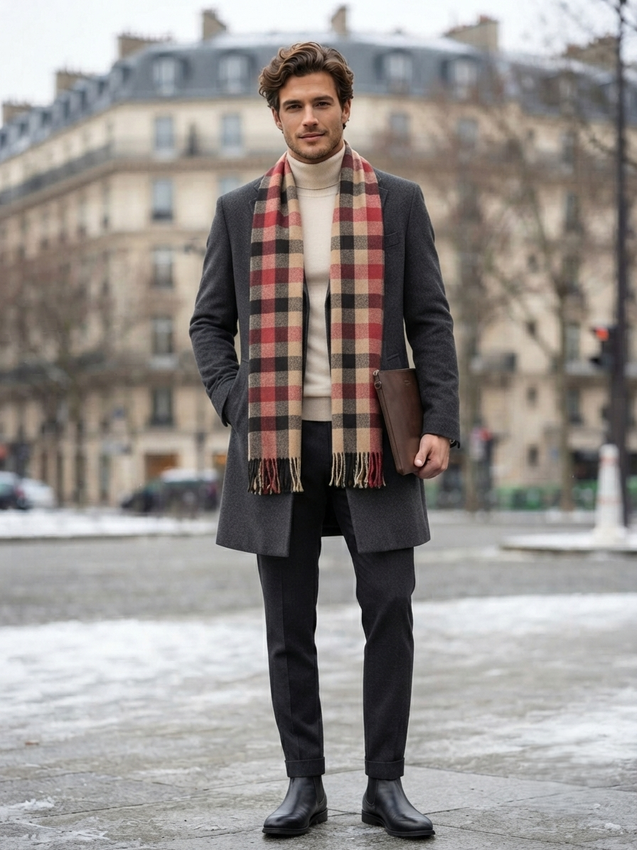 Red & Beige Checkered Scarf for Men & Women – Soft Fringe Winter Wrap | The Amritsar Store - The Amritsar Store