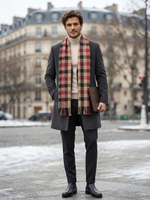 Red & Beige Checkered Scarf for Men & Women – Soft Fringe Winter Wrap | The Amritsar Store - The Amritsar Store