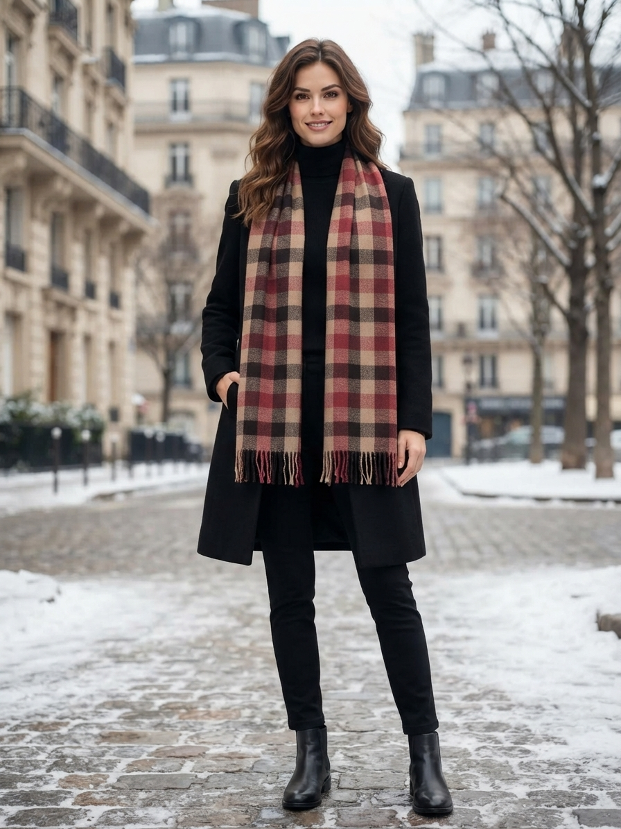 Red & Beige Checkered Scarf for Men & Women – Soft Fringe Winter Wrap | The Amritsar Store - The Amritsar Store