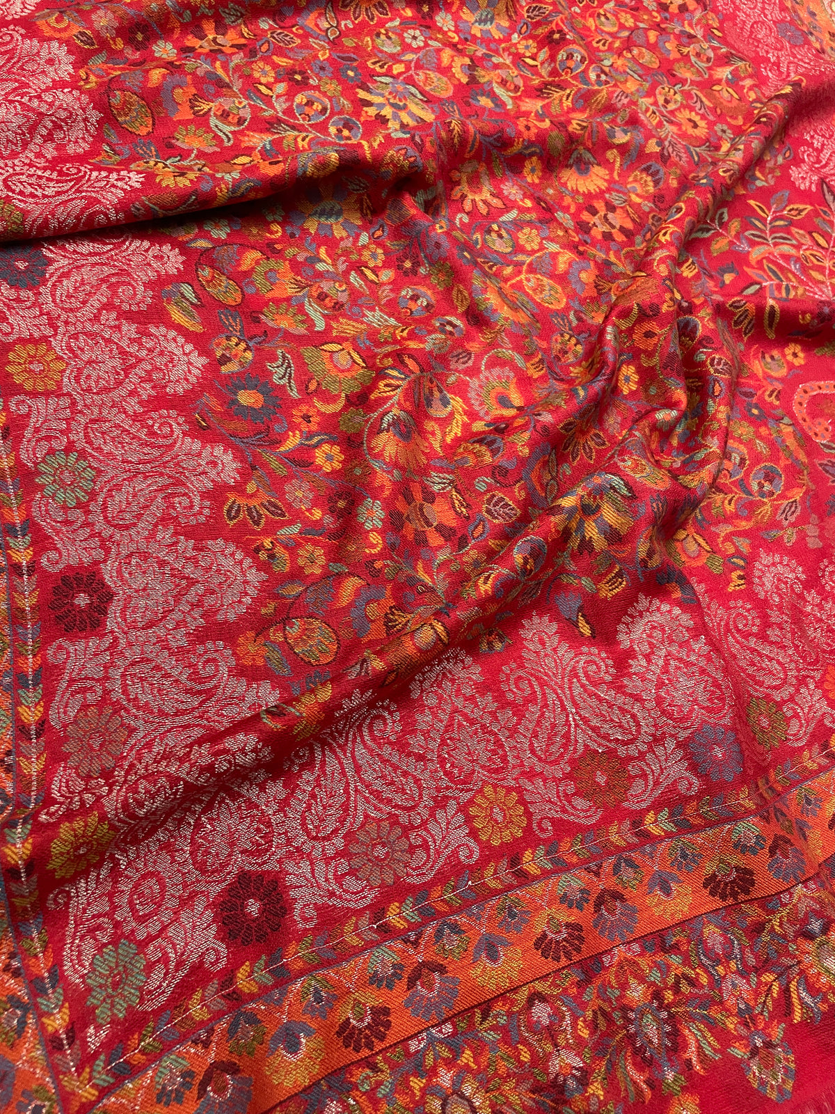 “The Amritsar Store Red Jaal Pattern Shawl with Intricate Floral Vine Weave – Premium Kashmiri Wool Wrap”