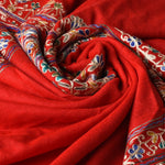The Amritsar Store red Kashmiri embroidery pure wool handcrafted stole with four side border