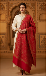 : The Amritsar Store Red Pashmina Shawl with Exquisite Hand Embroidery – Timeless Charm and Elegant Warmth