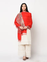 The Amritsar Store red Kashmiri embroidery pure wool handcrafted stole with four side border