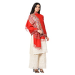 Red Four Side Border Kashmiri Embroidery Pure Wool Handcrafted Shawl - The Amritsar Store