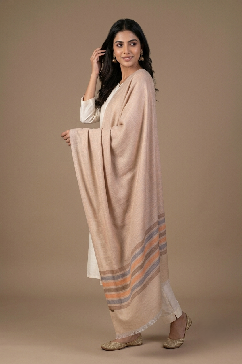 Shawl for Women – Elegant Reversible Taupe Stripe Shawl | The Amritsar Store