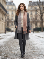 Reversible Wool Scarf – Grey Plaid & Soft Pink Winter Scarf for Unisex | The Amritsar Store - The Amritsar Store