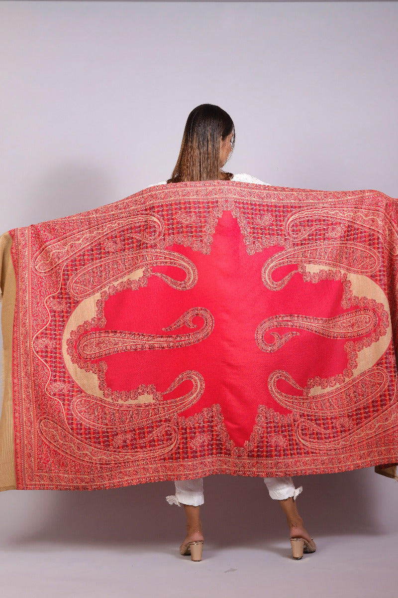 Women's Shawl, Jamawar Kashmiri Warm Shawl, Faux Wool, Woven Kashmiri Shawl, Soft & Warm Paisley Pattern, Shawl For Women - The Amritsar Store