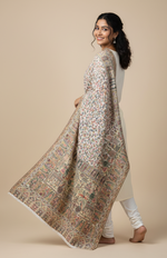 Royal Heritage stole by The Amritsar Store featuring intricate Mughal Darbar scenes with detailed floral jaal weave in rich traditional tones