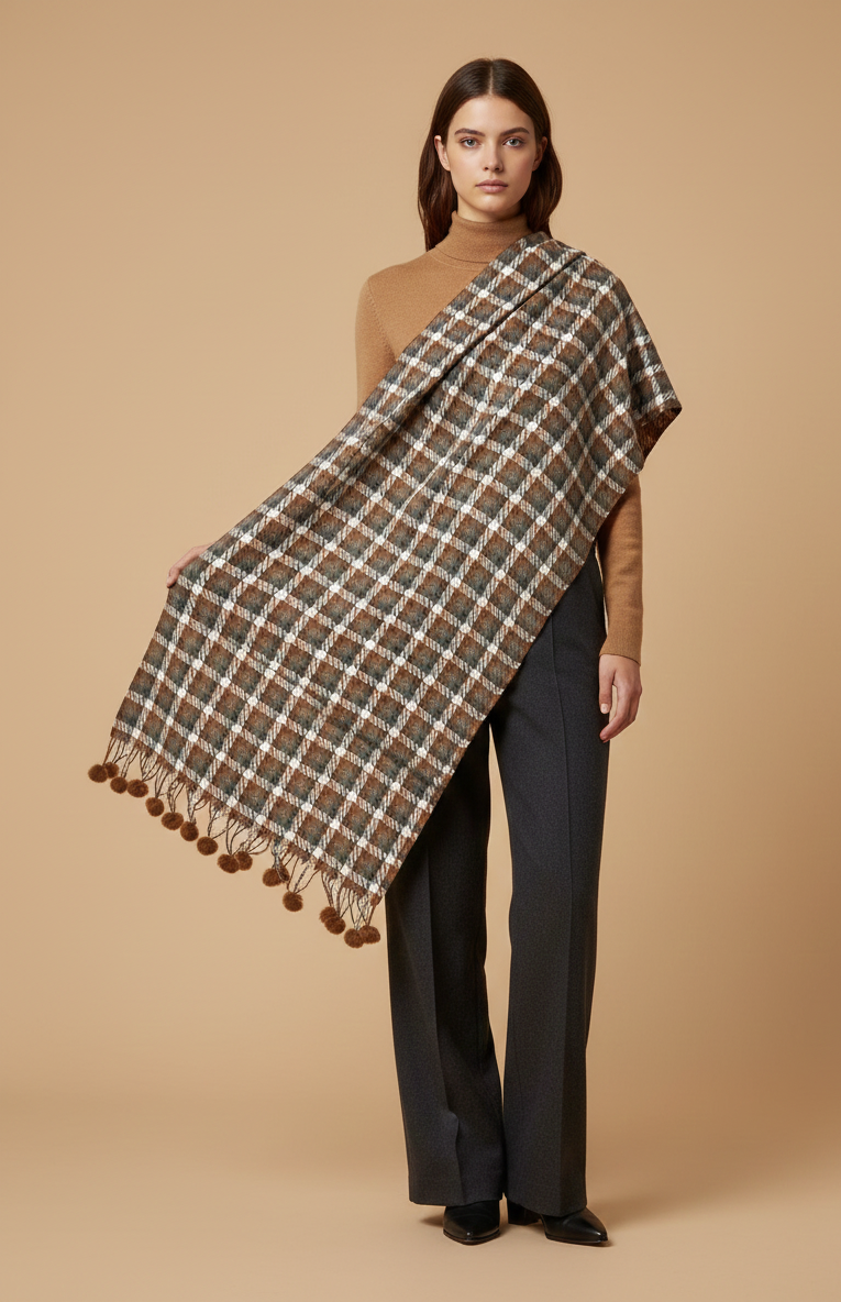 The Amritsar Store rust and olive classic check scarf for women, featuring an elegant checked pattern and soft drape