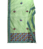 “Parrot Green Phulkari Dupatta with Hand Embroidered Magenta Thread – Traditional Punjabi Stole, Ethnic Indian Party Wear”