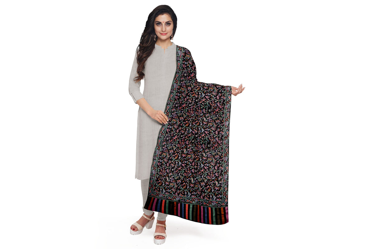 Classic Black Floral Kashmiri Shawl