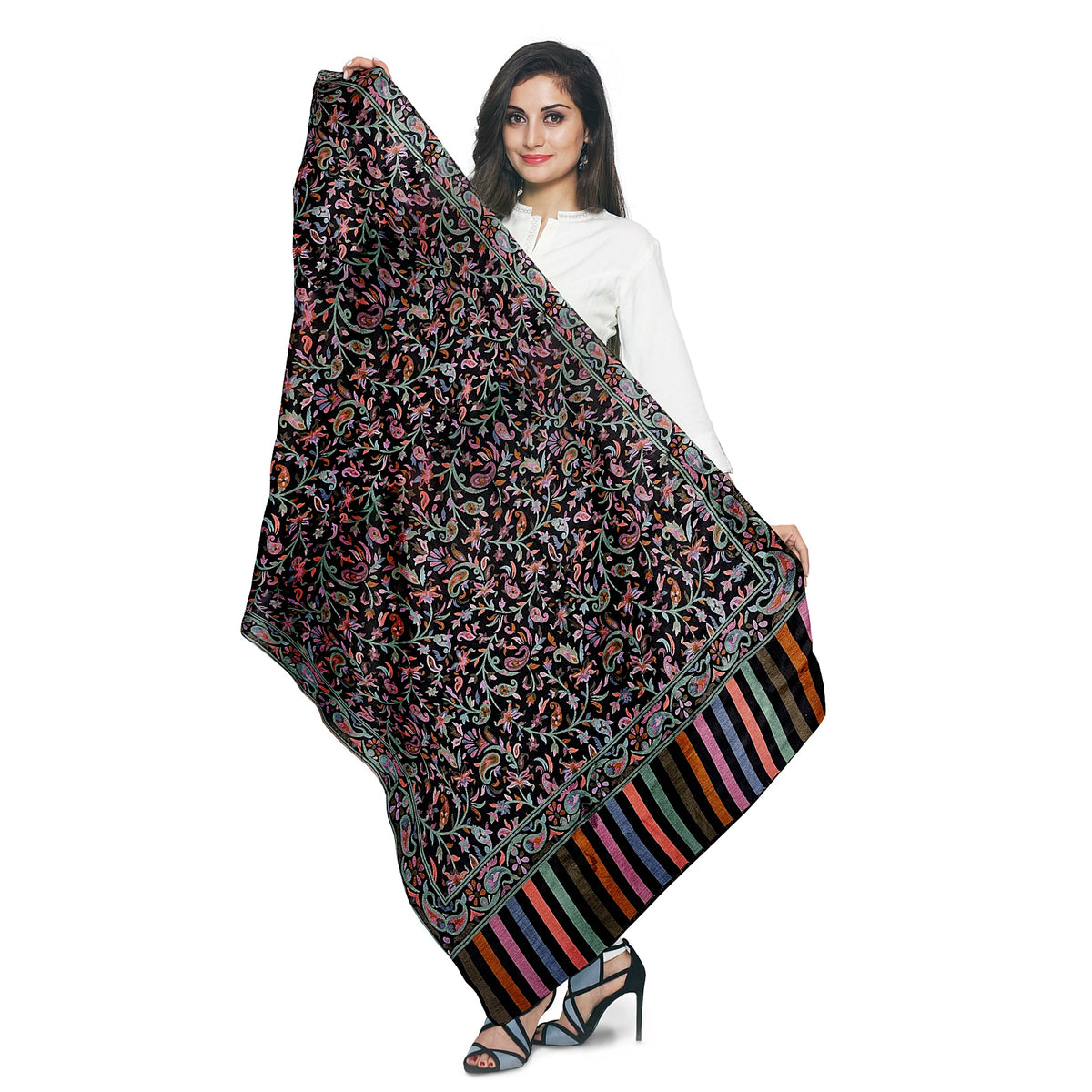 Classic Black Floral Kashmiri Shawl