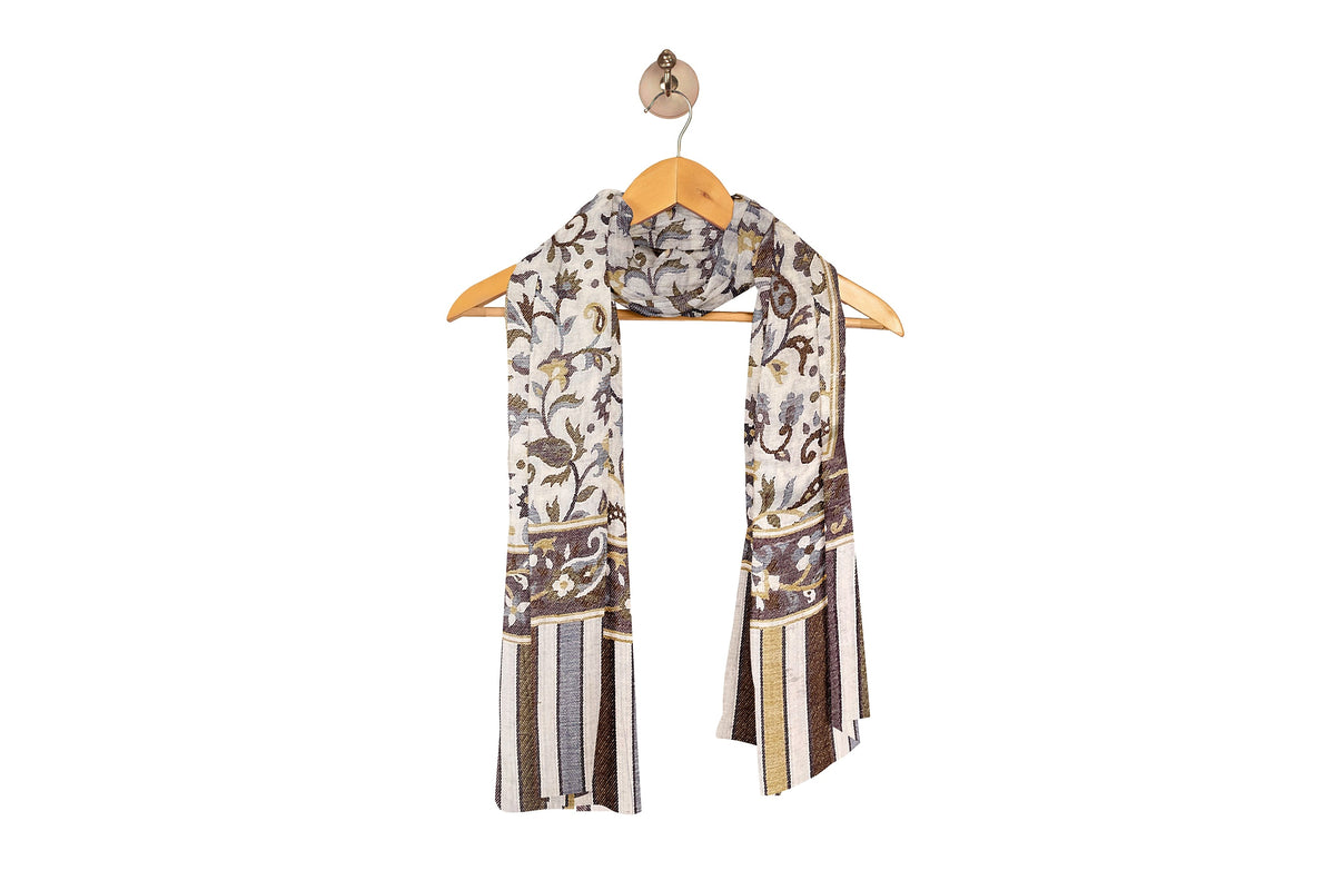 Elegant Off-White Stole with Floral Accents