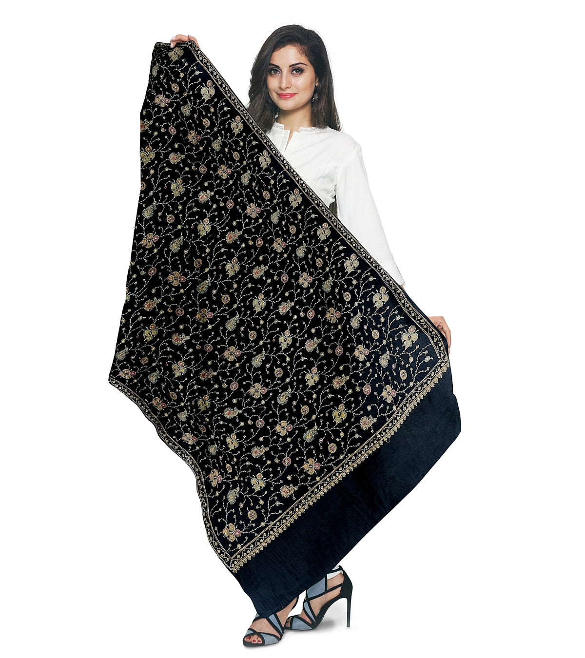 Black Beauty: Exquisite Handcrafted Embroidered stole