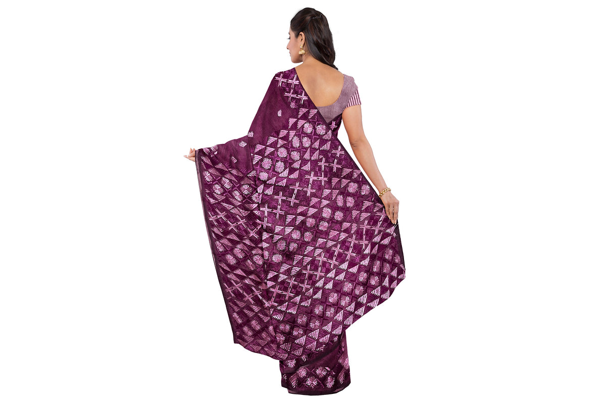 Phulkari Saree Hand Embroidered on Purple ,The Amritsar Store
