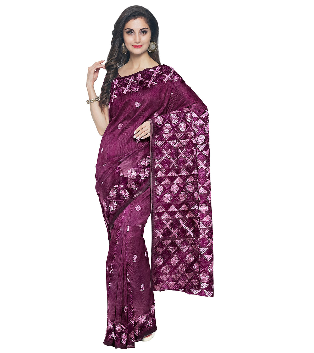 Phulkari Saree Hand Embroidered on Purple ,The Amritsar Store