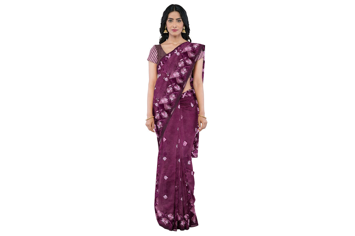 Phulkari Saree Hand Embroidered on Purple ,The Amritsar Store