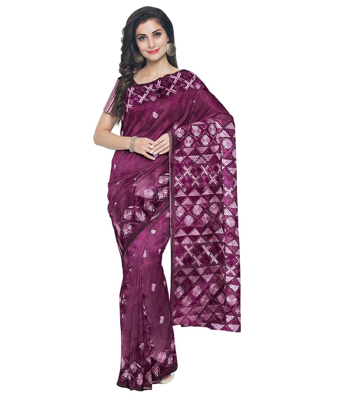 Phulkari Saree Hand Embroidered on Purple ,The Amritsar Store