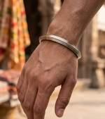 Silver Gold Plated Steel Punjabi Style Sikh Gents Heavy Kada Bangle Made With Stainless Steel For Men, Boys With Curved Edges By The Amritsar Store - The Amritsar Store